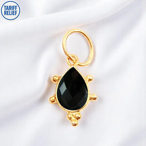 Handmade Pear Fancy Design Black <b>Onyx</b> Bezel Charm DIY Pendant Gold Plated Gemstone Charms Jump ring Pendants Wholesale - Product Image 1