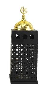 Farol de Ramadán Moderno de Metal Negro y Dorado con Diseño Perforado de Estrella y Luna Cálida Luz de Vela para una Decoración Elegante del Hogar - Product Image 3