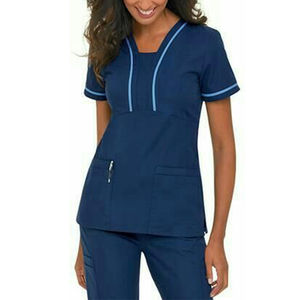 ชุดพยาบาลผ้าโพลีเอสเตอร์ผสมคอตตอน แยกชิ้น สีน้ำเงิน เสื้อกาวน์ ชุดยูนิฟอร์มพยาบาล คุณภาพสูง ราคาถูก - Product Image 4