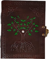 Antiguo Vintage 100 páginas diario cuaderno árbol vida en relieve cubierta de cuero papel encuadernado sombras hilo Deckle borde-regalo hecho a mano