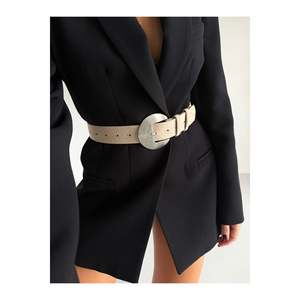 Suede Oval <b>Buckle</b> Women's Trouser <b>Belt</b>, Jacket <b>Belt</b>, Dress <b>Belt</b>, Shirt <b>Belt</b> - Beige-Blackout - Product Image 6