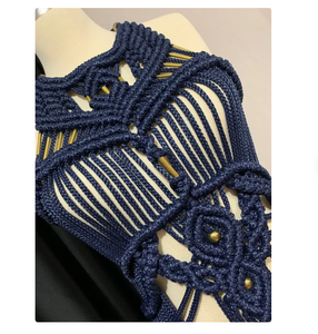 Chemisiers et chemises pour femmes couleur bleu marine faits à la main Vêtements Bustier Crop Top Femme Macramé Robe de plage - Product Image 2