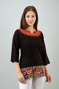 เสื้อสั้นปักขนาด S-XXL สำหรับผู้หญิงเสื้อทูนิคผ้าเรยอนสีพื้นแบบดั้งเดิมสไตล์อินเดียสำหรับเด็กผู้หญิง
