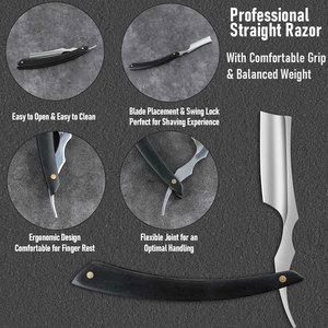 Top Quality Barber Razors Black Color Coated Straight Edge German Stainless Steel Shaving Razor With Leather <b>Pouch</b> - Product Image 5