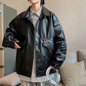 Veste en cuir recadrée à la mode pour hommes décontracté automne mode veste de motard en cuir uniforme de pilote qualité supérieure - Product Image 6