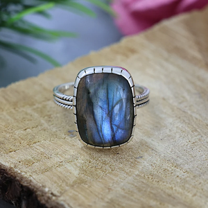 Anillo de labradorita natural 925 plata esterlina azul llamativo grueso Boho anillo espectrolita joyería regalo para él y ella - Product Image 4