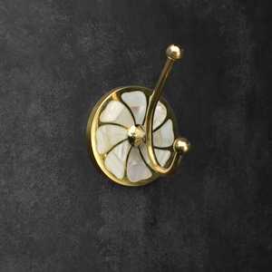 Premium Brass Wall Hook With <b>White</b> Mosaic Inlay Decorative Handmade Metal Single Hook For Bathroom <b>Bedroom</b> Entryway Decor - Product Image 1