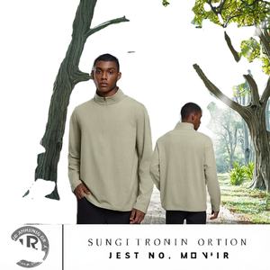 เสื้อยืดแขนยาวผู้ชายแบบมีซิปครึ่งตัว ทรงปกติ ผ้าโพลีเอสเตอร์/คอตตอนถัก ระบายอากาศได้ดี ไม่ยับง่าย - Product Image 2