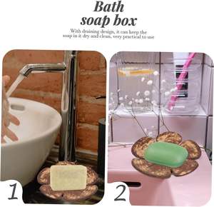 5 pièces porte-savon de bain plateau de baignoire éponge pour évier plateau en bois fleur plat distributeur support salle de bain porte-savon - Product Image 4