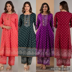 Premium Rayon Printed Anarkali <b>Kurti</b> With Tassel and Full Printed Palazzo and Dupatta and Sequins Work <b>Kurti</b> Collection - Product Image 5