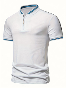 Chemise en coton pour homme, imprimé à rayures latérales noires, séchage rapide, confortable, respirante, fermeture éclair pour les activités sportives et de plein air - Product Image 3