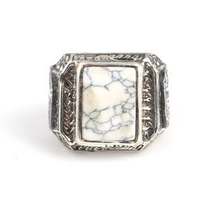 925 Sterling Silver Men's <b>Ring</b> with Rectangular Howlite Stone Pen-Shaped Bezel Setting Everyday Wear - Product Image 4