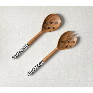 Ensemble de service à salade en bois écologique avec poignée en résine ustensiles de cuisine outils à salade pour la maison hôtel vaisselle salade cuillère fourchette ensemble - Product Image 2