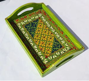 Plateau de service en bois peint à la main Swati Art, Plateau de service en bois peint à la main Swati Art, Ensemble de plateaux de service en bois - Product Image 4