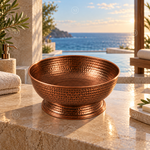 Bassin de pédicure rond en cuivre martelé fait main, antique, pour bain de pieds et spa à domicile - Product Image 4