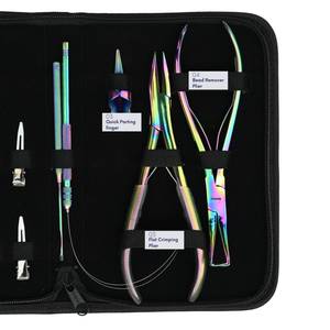 Kit d'outils pour extensions de cheveux, pinces à micro-anneaux colorées, aiguille à boucle, anneaux d'extension et pinces à sectionner antidérapantes en bec de canard - Product Image 4