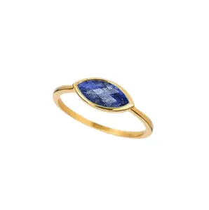 Bague Marquis en Saphir Teinté Forme Mariquise Saphir Coupe Façonnée Or 18K Vermeil Ensemble de Lunette en Argent Sterling 925 Bagues en Argent