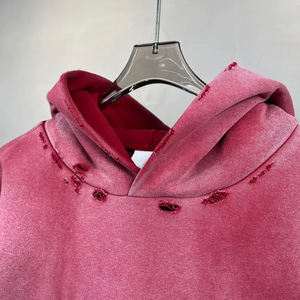 Conjunto de sudaderas con capucha y pantalones de chándal desgastados lavados con ácido en blanco 450 Gsm de gran tamaño de felpa francesa gris vintage personalizado - Product Image 2