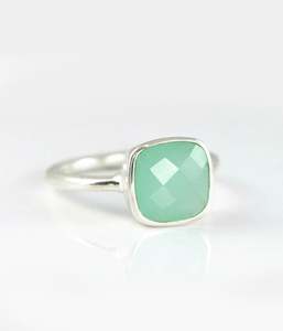 Aqua calcédoine-ensemble de lunette en forme de coussin, Vermeil doré, bague en argent Sterling 925, taille de la pierre 10mm, bague en argent 925 - Product Image 2