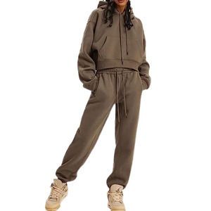 Conjuntos de Jogger de lana para mujer, 2 piezas, chándales, Top corto, sudaderas con capucha, pantalones para correr, ropa deportiva transpirable de secado rápido 2025 - Product Image 1