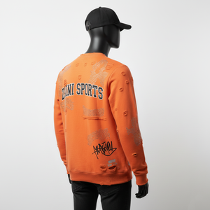 Premium 320 GSM Cotton Blend Fabric Distressed <b>Orange</b> Color Custom Logo Print With Rhinestone Design Logo Basics Sweatshirts - Product Image 2