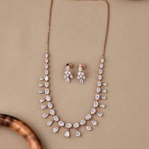 Collier tennis élégant en laiton et moissanite, design délicat en or pour femme, ensemble de bijoux de fiançailles, boucles d'oreilles, coupe ovale poire, argent sterling - Product Image 2