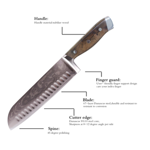 Couteau en acier au carbone unique en bois stabilisé VG10 couteau à manche en bois Santoku damas japonais fabriqué à la main Production de haute qualité - Product Image 5