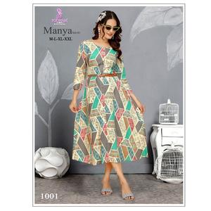 Presentación de nuevo catálogo de vestido de rayón de calidad premium con cinturón de cuero y concepto de diseñador de Maruti Fashion - Product Image 1