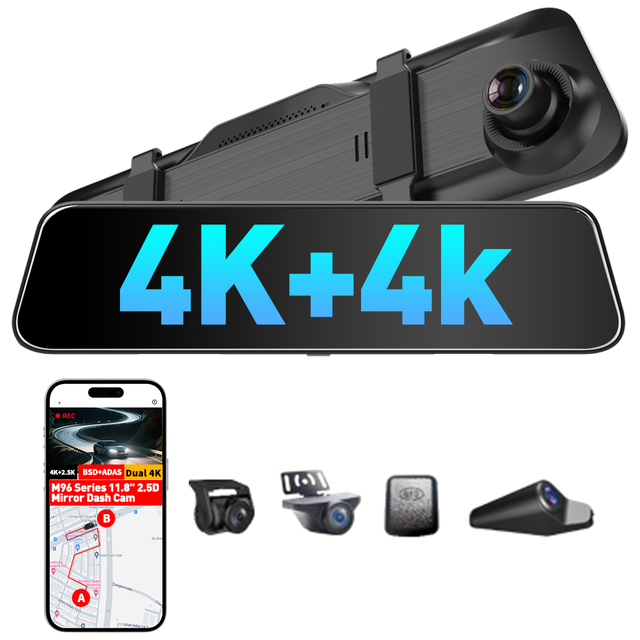 Dual 4K+4K 150 12MP Touch Screen Rearview Mirror Dash Camera with GPS Night Vision Remote Control Starvis Sensor WiFi ADAS BSD