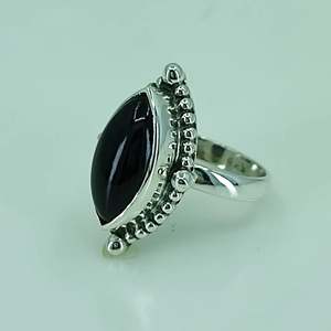 Navya <b>Craft</b> 925 Sterling Silver Boho Statement <b>Ring</b> Handmade Black Onyx Marquise Women's Size 6.0 IGI Certified Fine Jewelry - Product Image 5