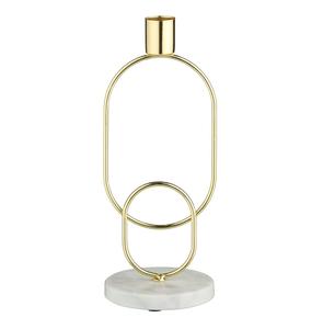 Marble & <b>Brass</b> Decorative <b>Candle</b> <b>Holder</b> with Cylindrical Metal Top and Round Veined Marble Base - Product Image 2