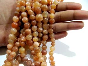 Piedra lunar de melocotón natural, redonda, lisa, de 7-9mm, hebra de cuentas de 8 pulgadas de largo - Product Image 4
