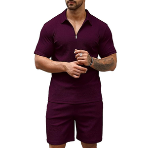 Men's Polo Shirt and Shorts Set Summer Fashion Short Sleeve Solid Zipper 2 Pieces Outfits for Men - Product Image 4