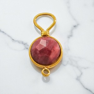 Mode ronde à facettes pierre de naissance Rhodonite charme 925 pendentif en argent plaqué or femmes pendentif - Product Image 1