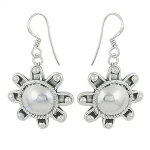 Boucles d'oreilles pendantes en argent 925 pour femmes, jolies boucles d'oreilles pendantes en forme de fleur avec perle d'eau douce, améthyste, émeraude, diamant - Product Image 3