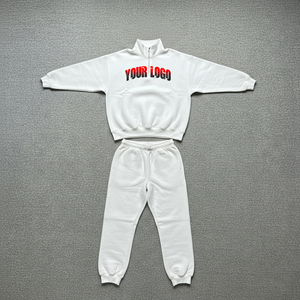 OEM/ODM Casual Wear Solid Color Quater <b>Zip</b> <b>Up</b> <b>Hoodie</b> & Jogger Sweatsuit Breathable Streetwear Lightweight Gym Wear Tracksuit - Product Image 1