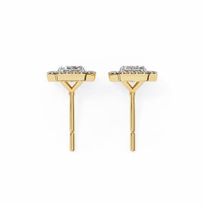 18K Gold Unique <b>Stud</b> Earrings with <b>Emerald</b> Cut Lab-Grown Diamond Geometric Bezel Setting Rose Gold White Gold Trendy Style - Product Image 5