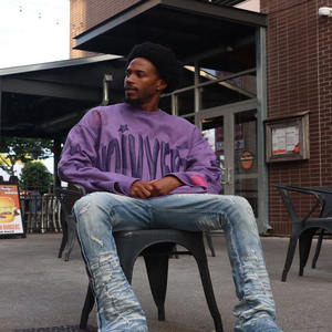 Sweat-shirt surdimensionné pour homme avec logo personnalisé, épais 400 GSM, logo imprimé en relief, manches évasées, longueur standard, confortable, décontracté, pull-over - Product Image 2