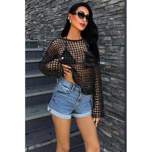 Blusa de punto calado brillante 1361 con detalle de bolsillo para ocasiones festivas - Product Image 4