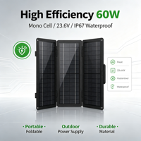 Panneau solaire pliable 60W, laminé ETFE, 24% d'efficacité élevée, USB-C PD, IP67, pour camping-car