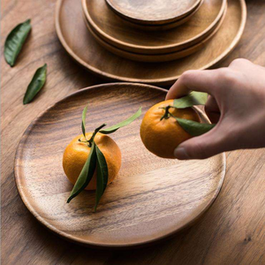 Plato Redondo de Madera de Acacia Sólida para Servir Postres, Aperitivos y Cenas, para Cocina, Envío Directo - Product Image 1