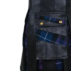 Kilt utilitaire hybride noir de luxe pour hommes, costume écossais pour hommes, vente en gros de kilts en cuir, service OEM - Product Image 6