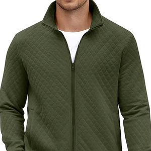 CUSTOM LOGO BANGLADESH FACTORY DIRECT WHOLESALE BROWN ZIP UP <b>SWEATSHIRT</b> MOCK NECK <b>QUILTED</b> JACKET CASUAL LIGHTWEIGHT POCKET - Product Image 1