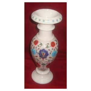 Nouveau Design et fleur incrustée de marbre pur avec couleur blanche et Pot de fleur Inaid en marbre poli fait à la main - Product Image 1