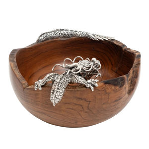Handmade Prime Quality Wood <b>Bowl</b> Unique Modern Style Design Polished <b>Silver</b> Metal Floral Accent Home Decorative Wooden <b>Bowl</b> - Product Image 3