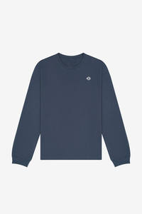 Camiseta de Manga Larga con Cuello Redondo, de Algodón Lavado, Corte Regular, Unisex, Teñida en Prenda, en Azul Gris, Marca Privada - Product Image 5