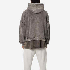 เสื้อมีฮู้ดผ้าสโตนวอชของผู้ชายผ้าฝ้าย100% แบบสวมหัวมีฮู้ดผ้าวสีจางซีดจางสำหรับผู้ชาย - Product Image 2