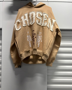 Sudadera con Capucha Corta para Hombre, Estilo Urbano Personalizado, Algodón Grueso, Dobladillo sin Rematar, Bordado Desgastado con Parches, Sin Cordones - Product Image 4