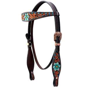 Brida de caballo de cuero de vaca de alta calidad flor mecanizada a mano diseño occidental Headstall India Export - Product Image 5