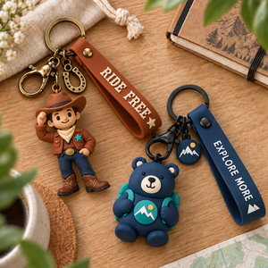 OEM ODM Custom 3D Soft PVC Cowboy Bear Figure Keychains with Wrist Strap for Corporate Promotional Gifts - Product Image 1